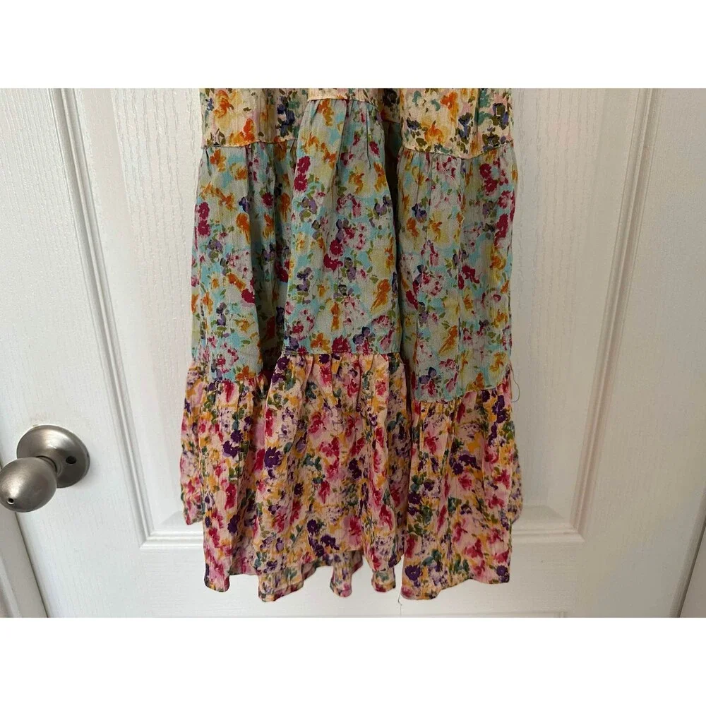 Angie Floral Tiered Mini Dress Boho Tie Back Spaghetti Strap Cottagecore Size S - Picture 8 of 9